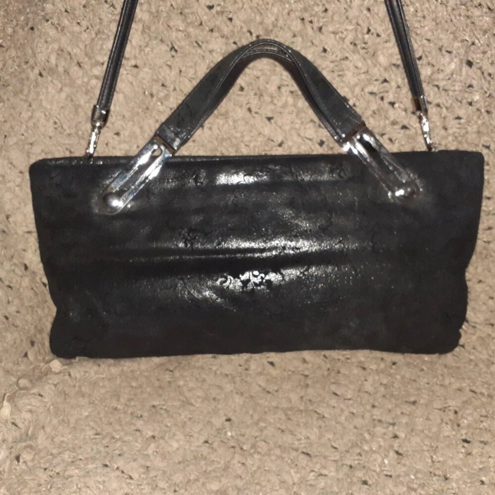 DUE FRATELLI-Vintage-Black Oiled Suede-Paisley Pattern-Hand/Shoulder-Near Mint - Picture 2 of 5